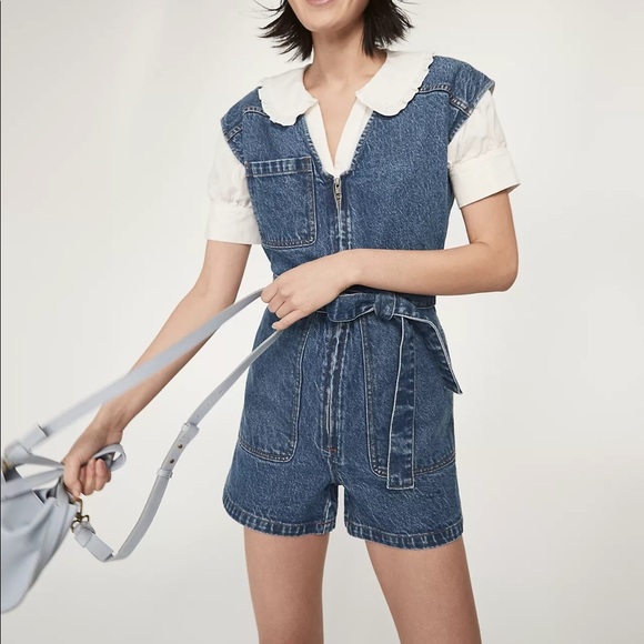 Madewell size 00 Zip-Front denim shorts Romper: TENCEL™ Denim ne766 - Picture 5 of 5